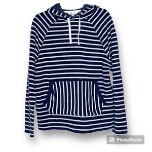 J Crew Knit Goods Sweatshirt Men’s Size Large
Hoodie Navy Blue Striped Top